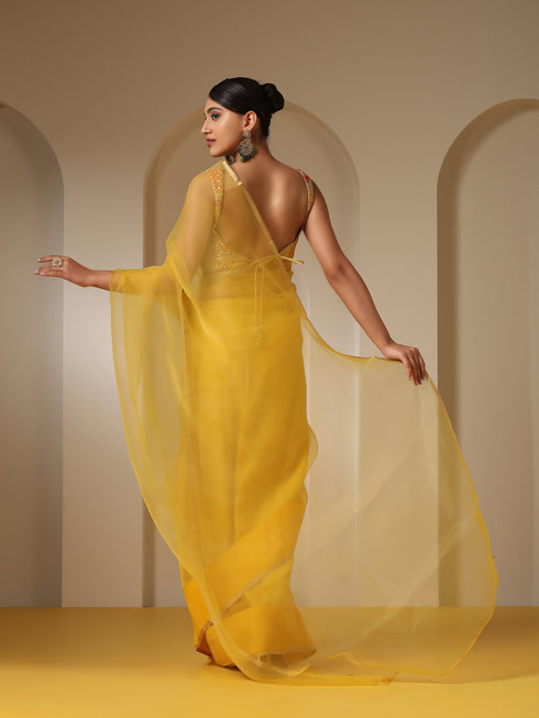 Yellow Organza Cloud Saree