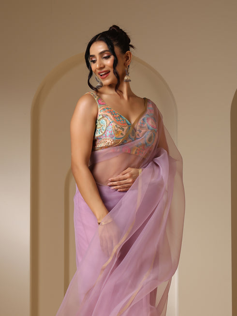 Lilac Organza Cloud Saree