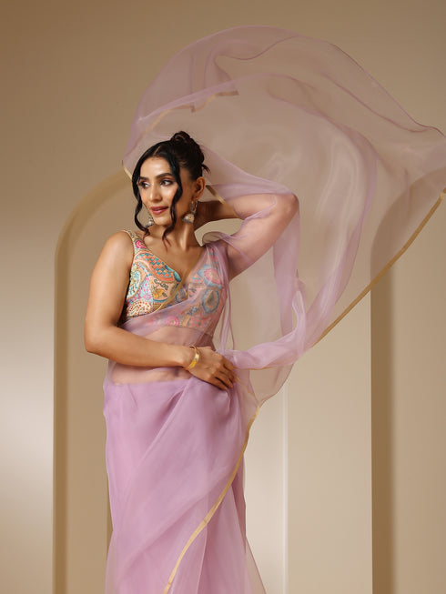 Lilac Organza Cloud Saree