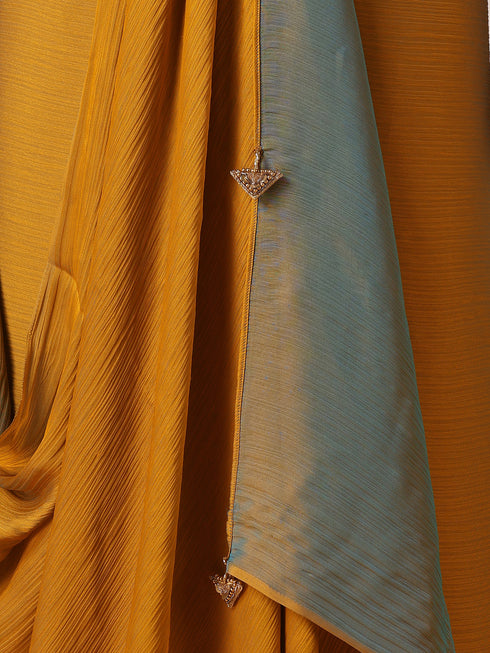 Blue Phoenix Dual Shade Chiffon Saree with Self Blouse Fabric