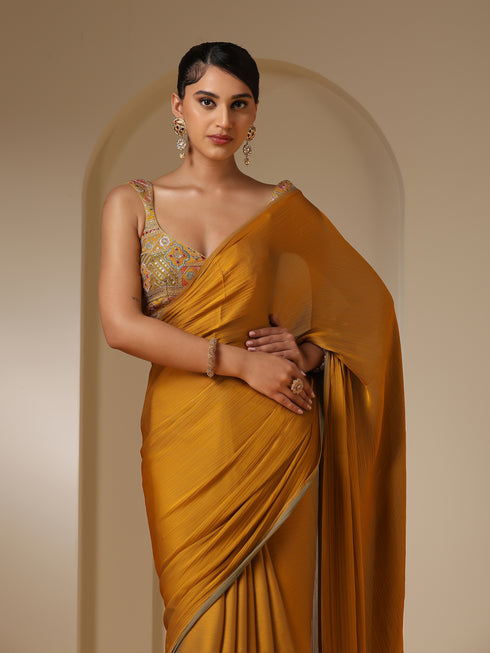 Blue Phoenix Dual Shade Chiffon Saree with Self Blouse Fabric