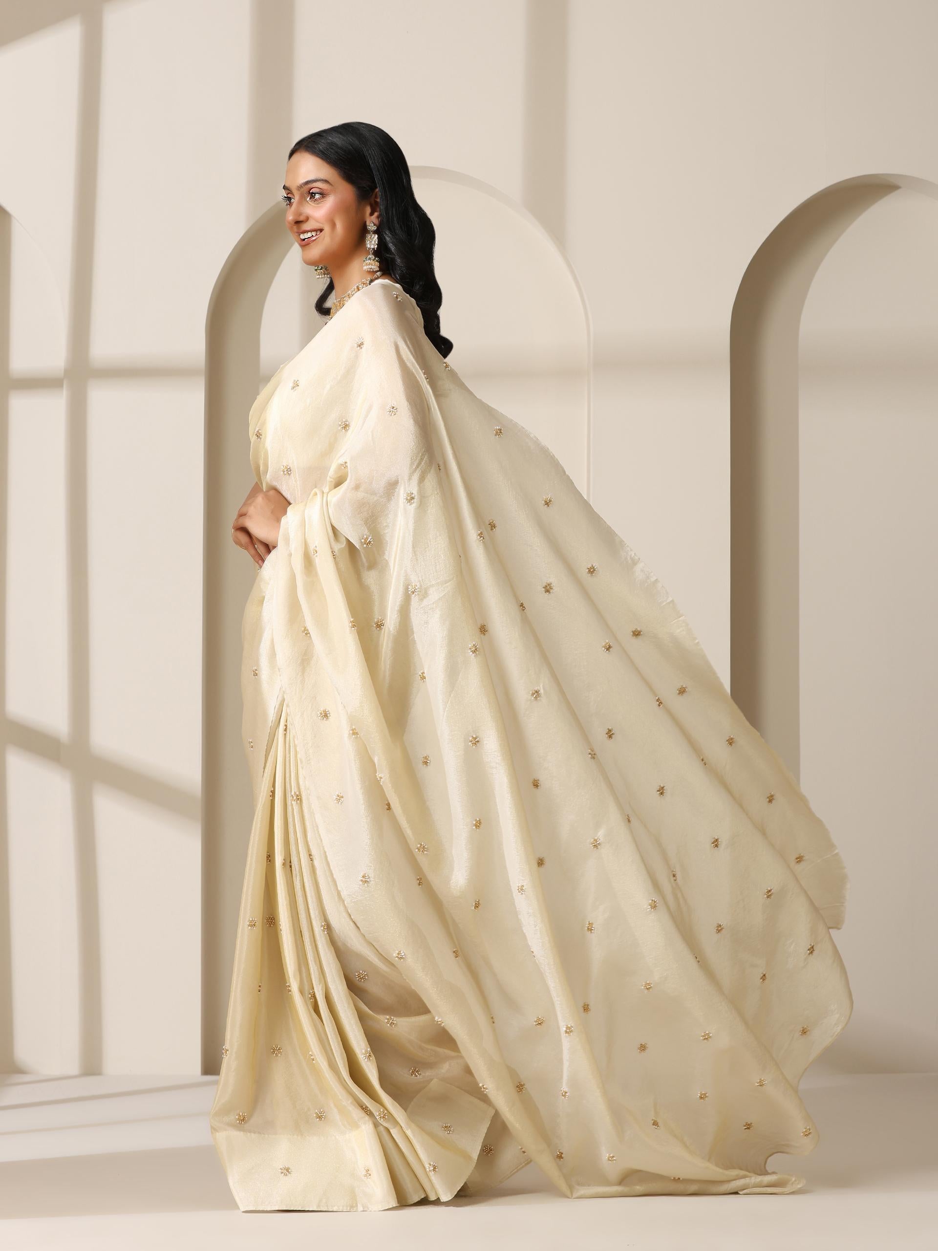 Pure Tissue Hand Beaded Fully Embroidered Saree with Tissue Blouse