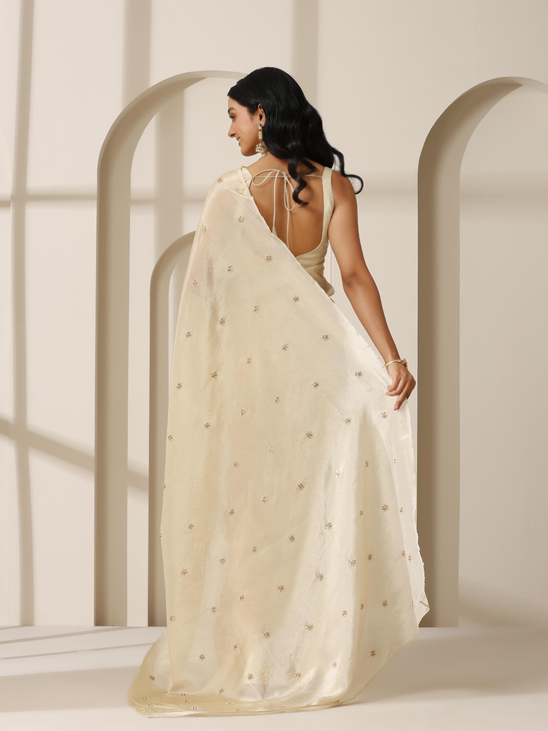 Pure Tissue Hand Beaded Fully Embroidered Saree with Tissue Blouse