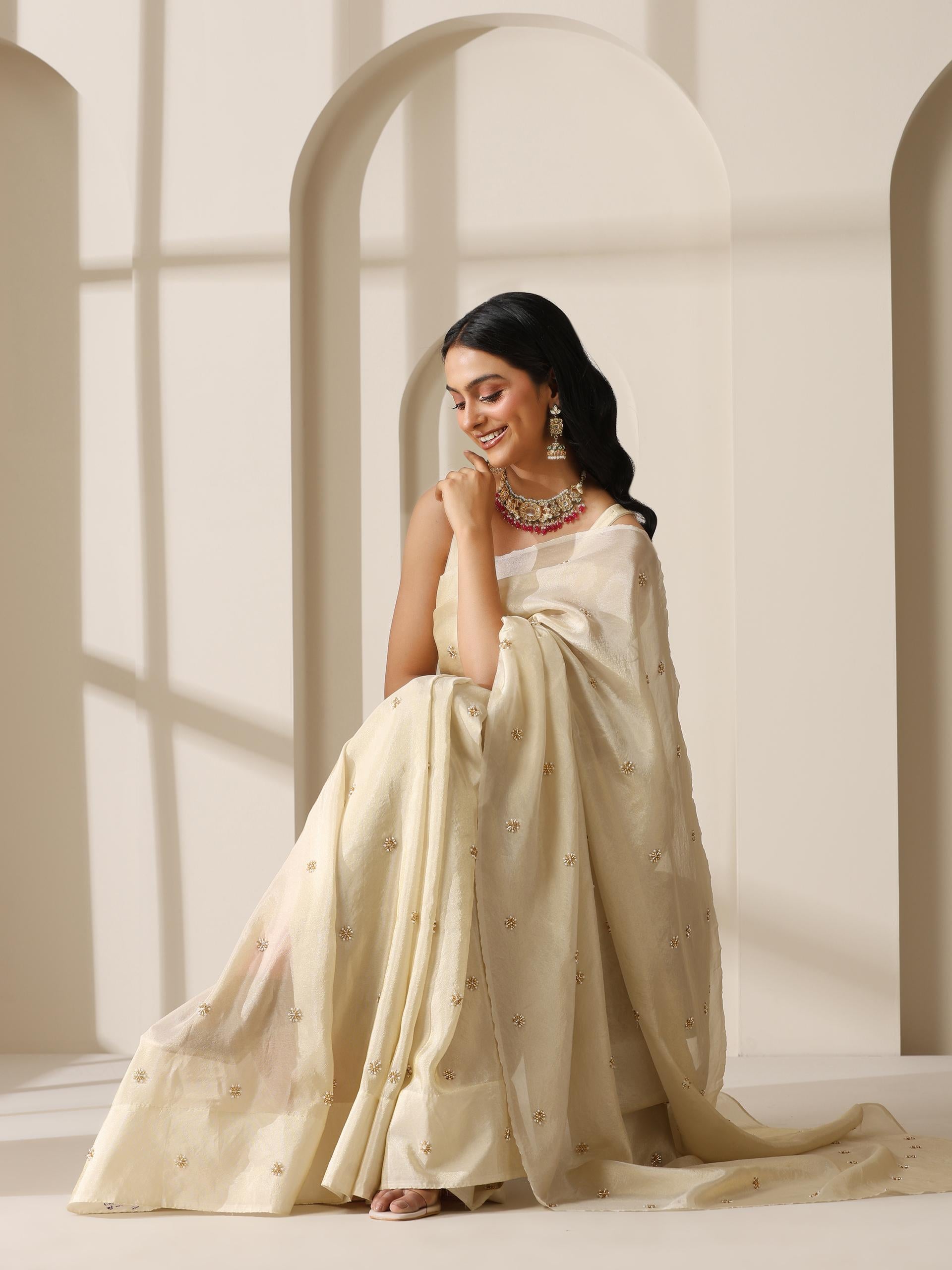 Pure Tissue Hand Beaded Fully Embroidered Saree with Tissue Blouse