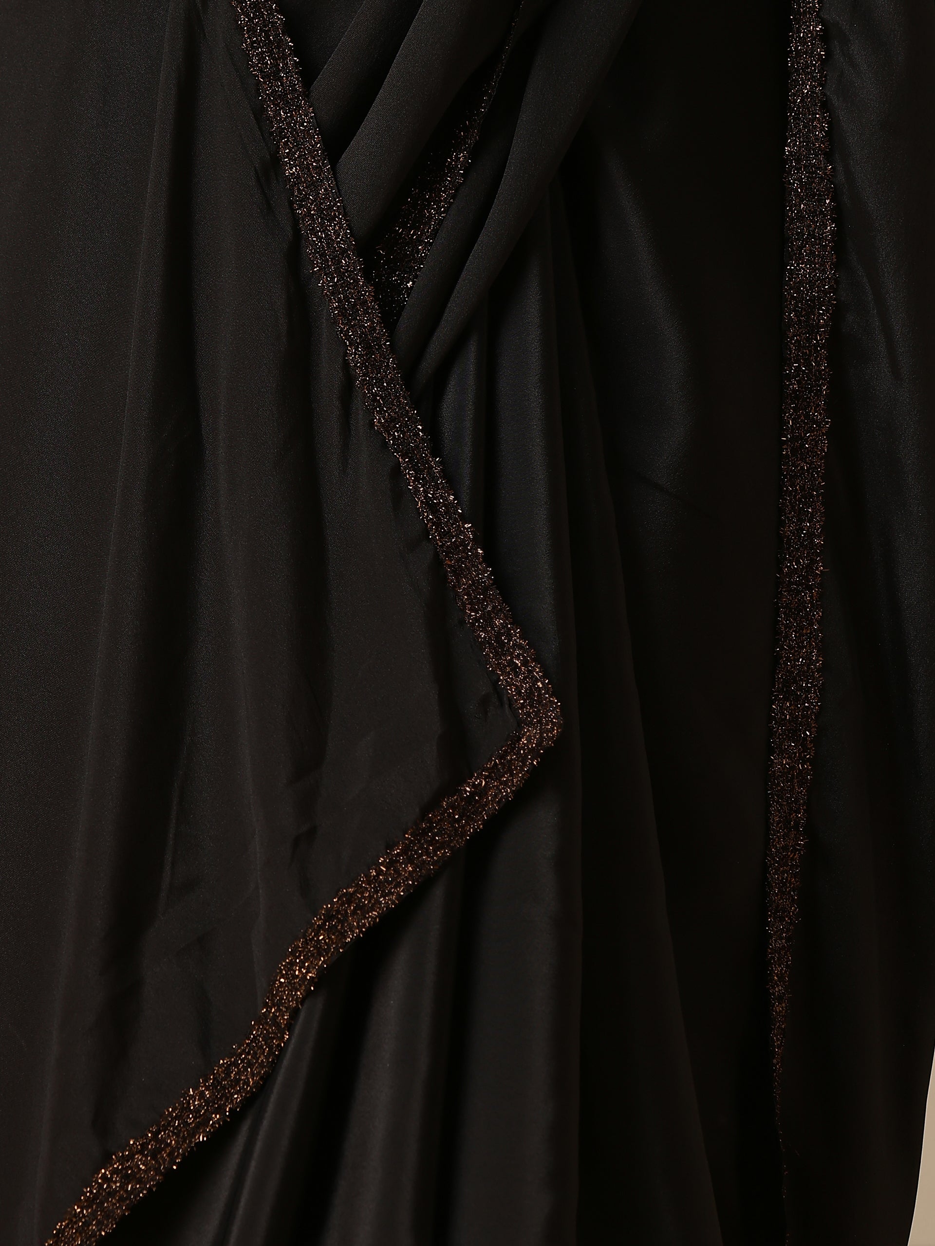 Black Crepe Saree with Bushy Lace and Self Fabric Blouse
