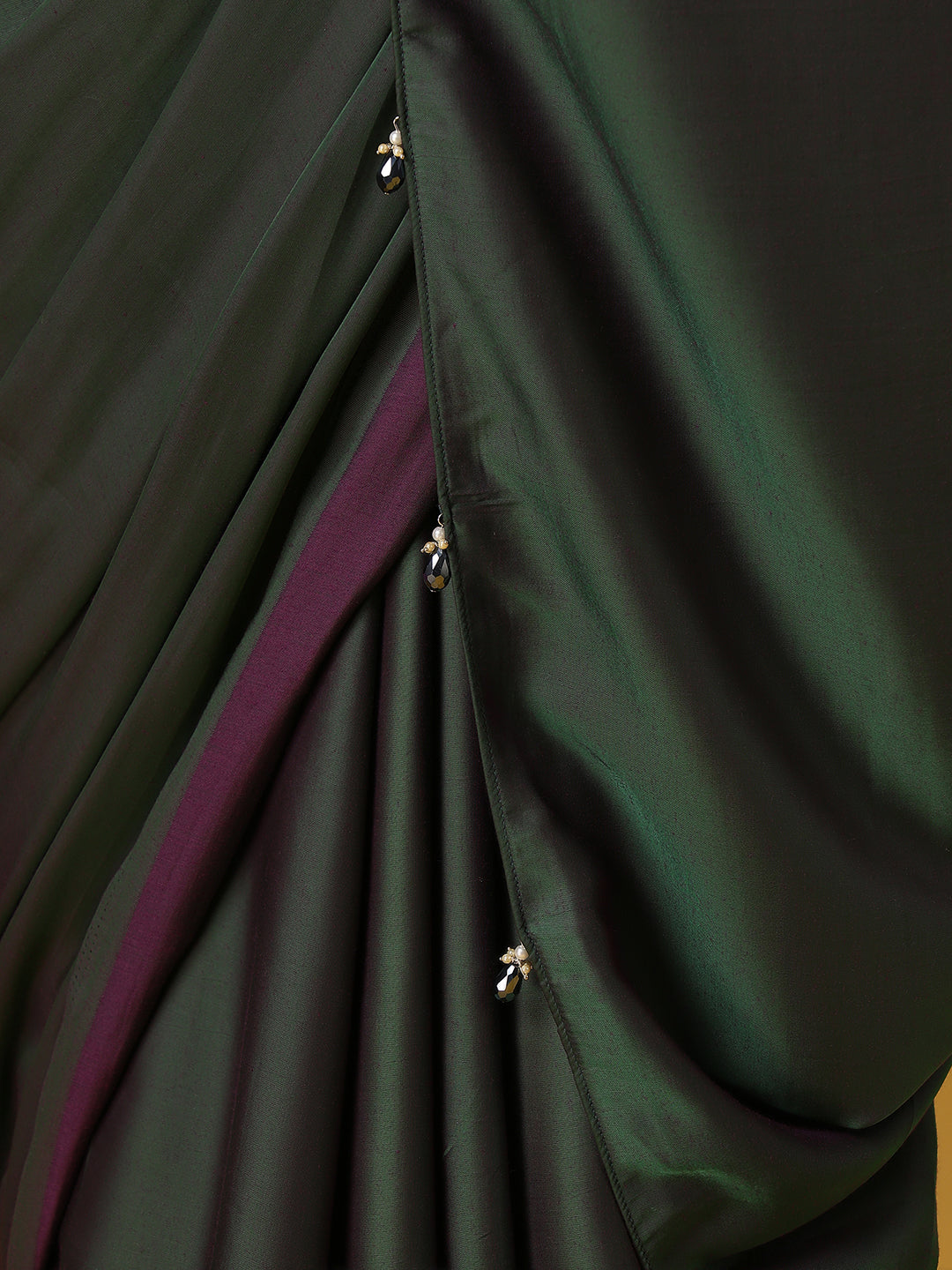 Green and Purple Dual Color Soft Satin Saree with Blouse Fabric
