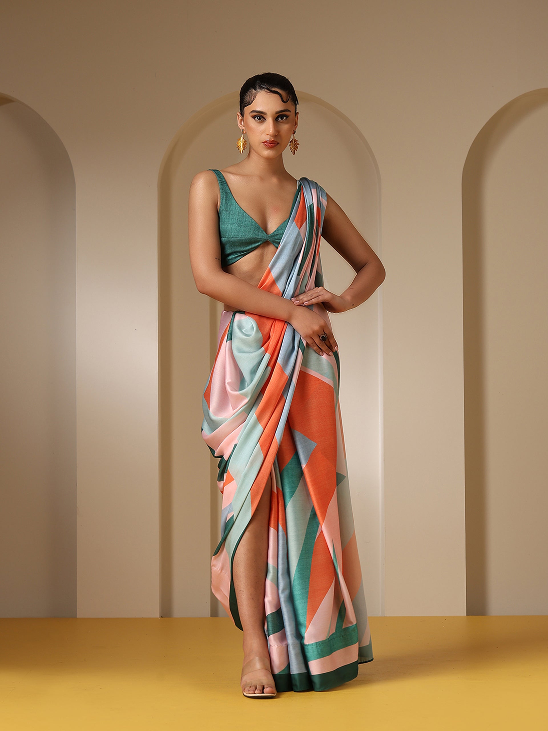 Warm Green Super Soft Printed Saree with Blouse Fabric
