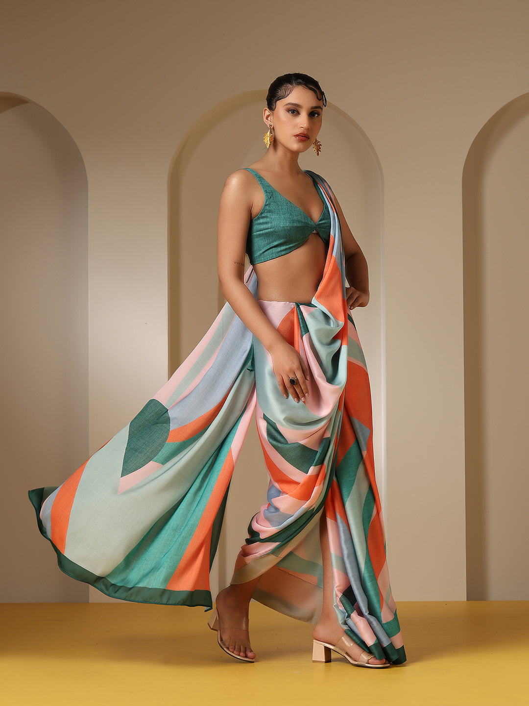 Warm Green Super Soft Printed Saree with Blouse Fabric