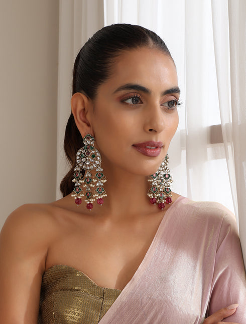Magenta Color Kundan Earrings