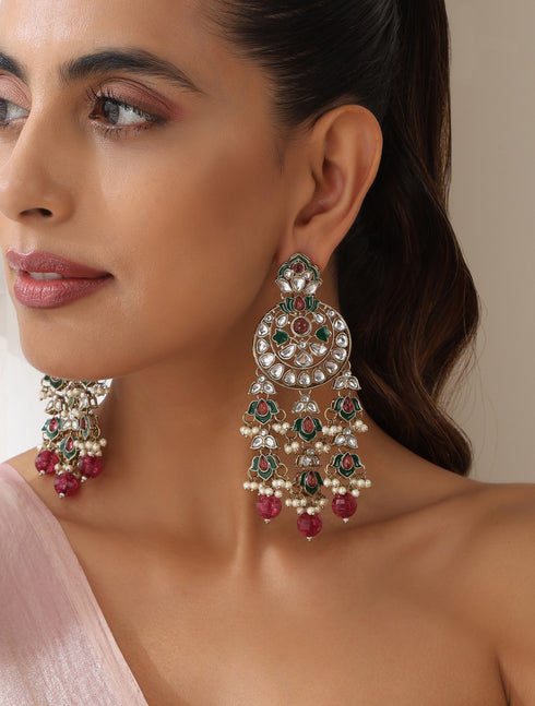Magenta Color Kundan Earrings