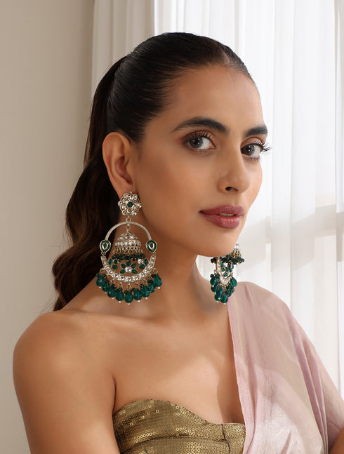 Green Round Color Kundan Jhumka Earrings