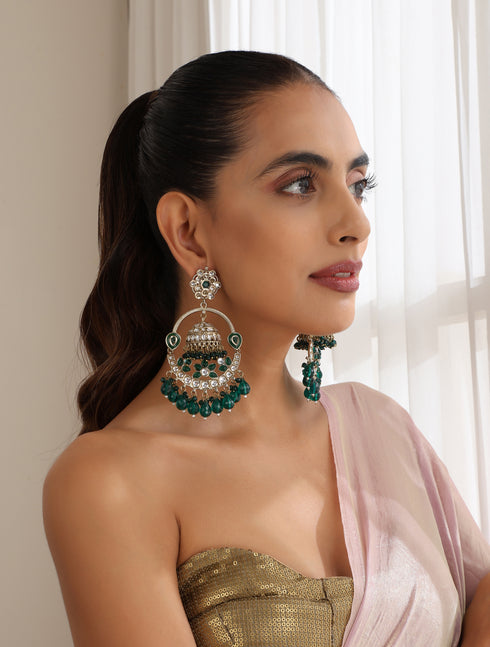 Green Round Color Kundan Jhumka Earrings