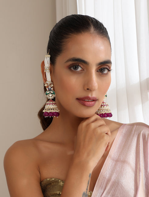 Purple Color Meenakari Kundan Earrings