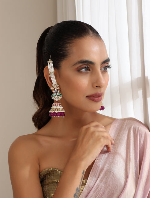 Purple Color Meenakari Kundan Earrings