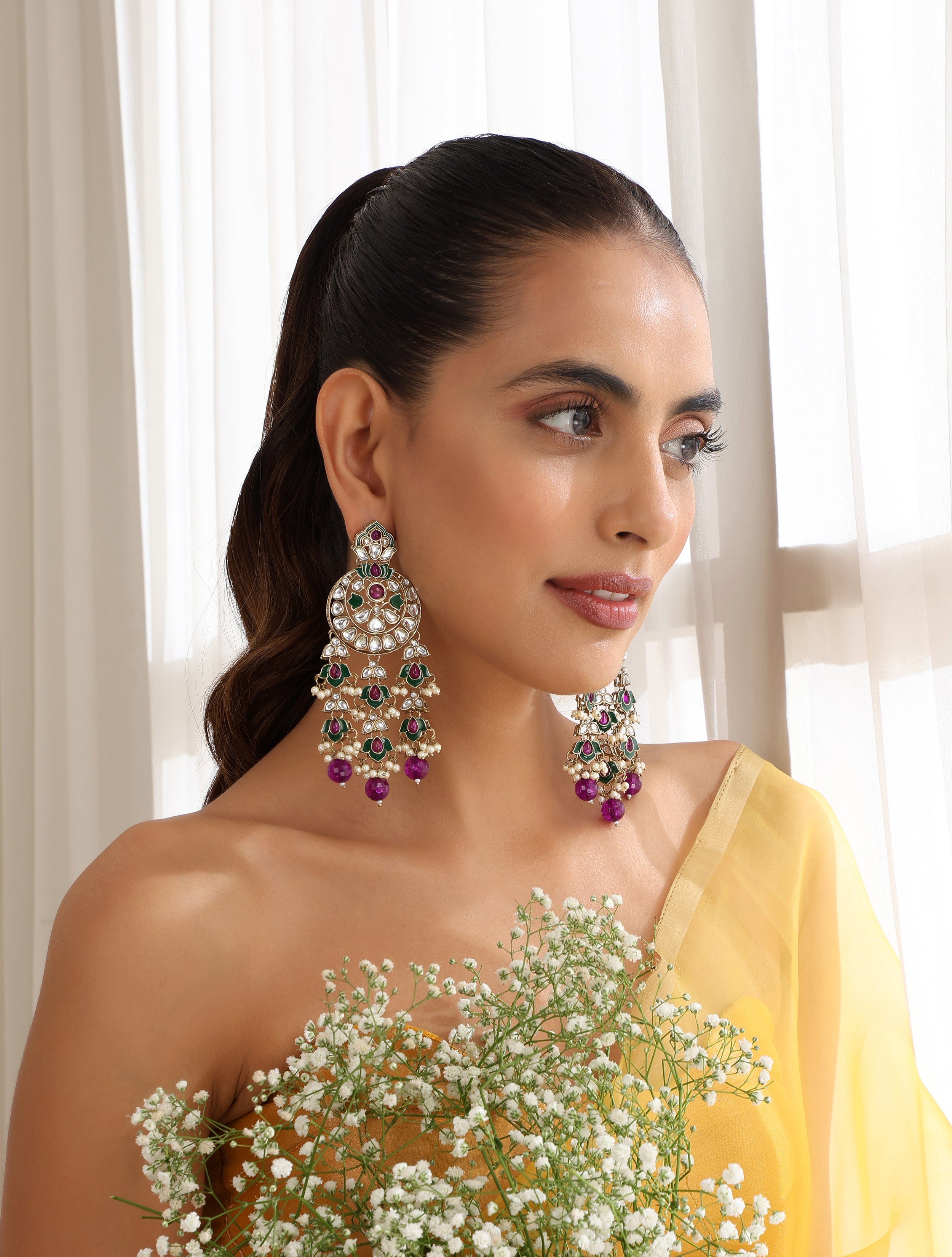Purple Color Kundan Earrings