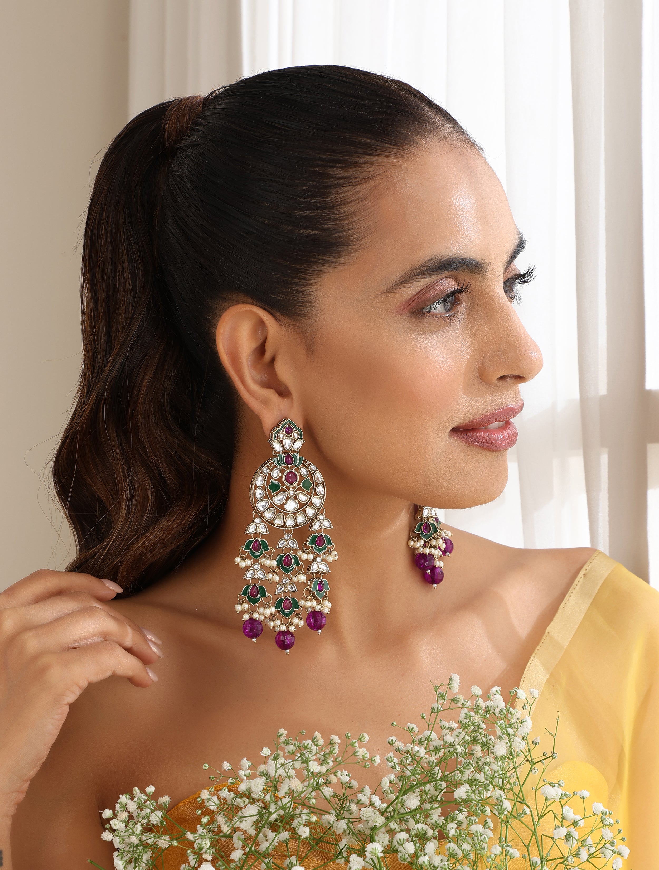 Purple Color Kundan Earrings