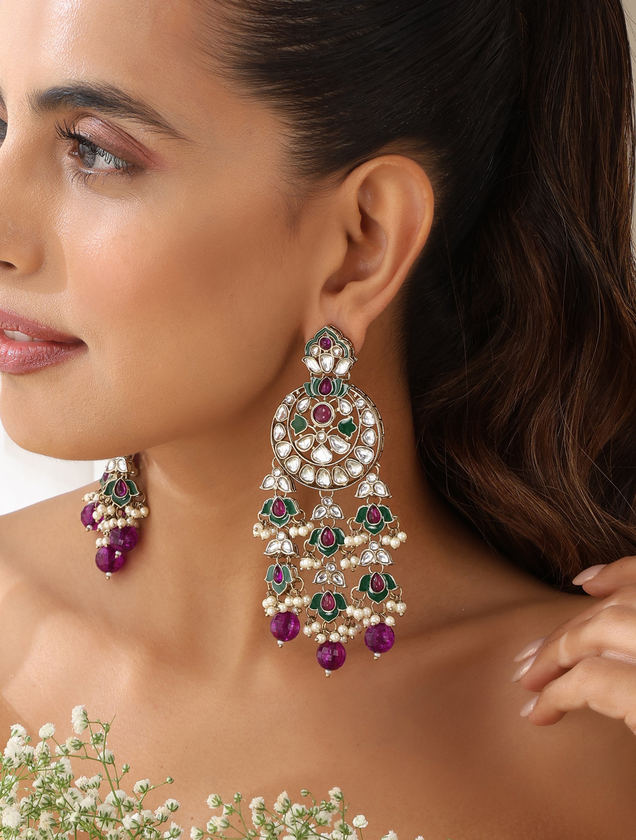 Purple Color Kundan Earrings