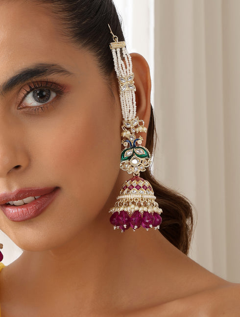 Purple Color Meenakari Kundan Earrings