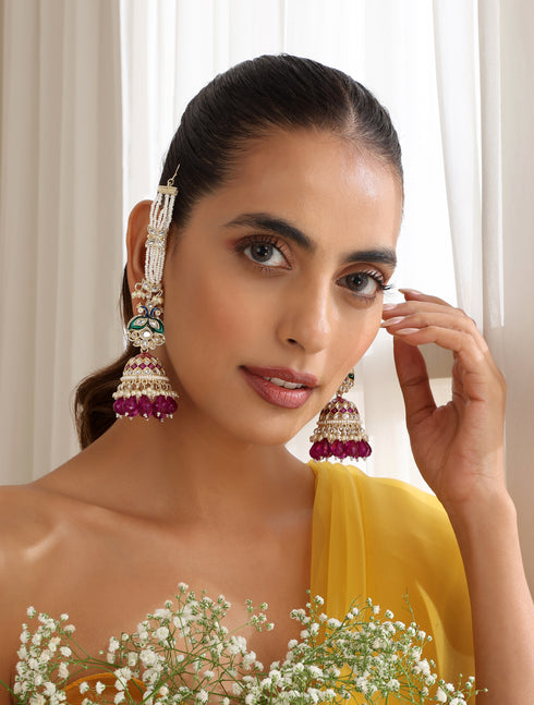 Purple Color Meenakari Kundan Earrings