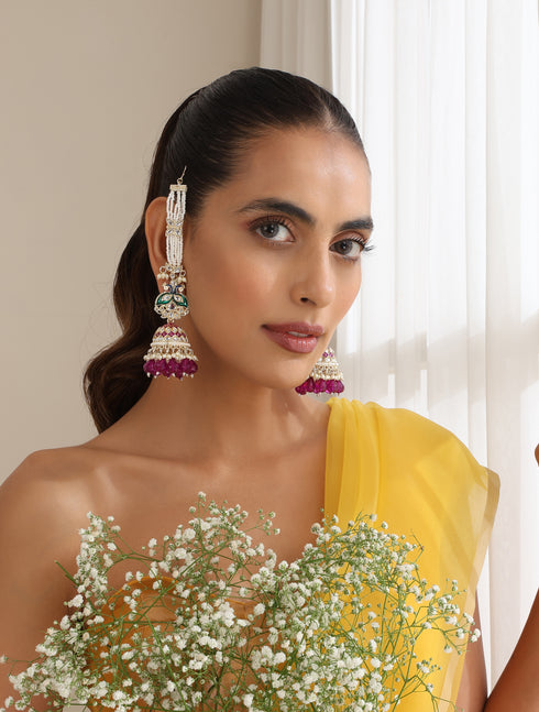Purple Color Meenakari Kundan Earrings