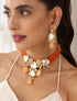 Orange Color Kundan Meena Necklace & Earring Set