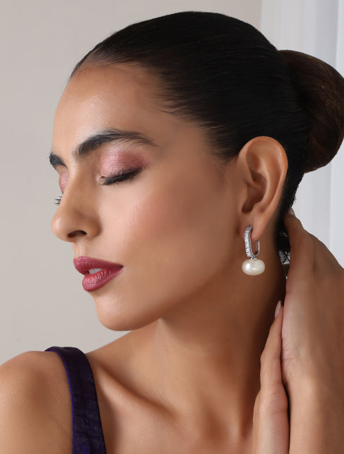 Pearl Diamond Drop Earring