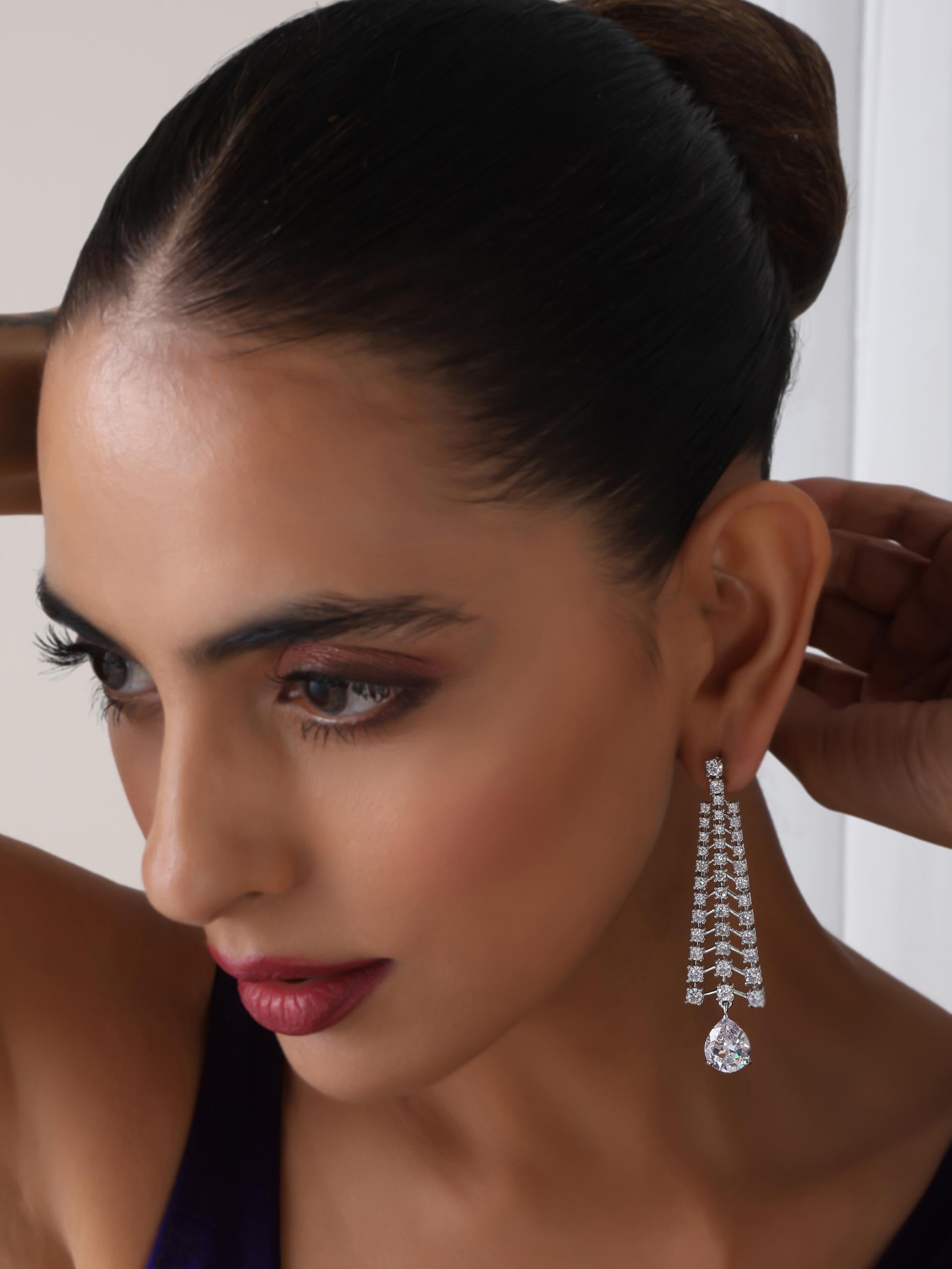 Diamond Lines With White Blue Drop Earring