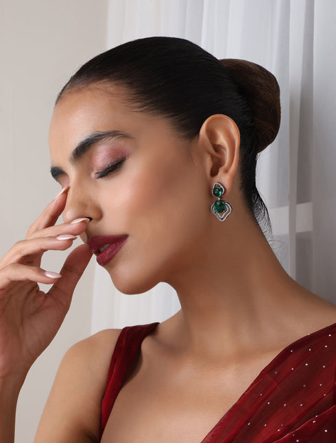 Emerald inverted Leaf Earring