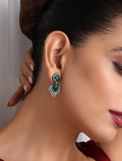 Emerald inverted Leaf Earring