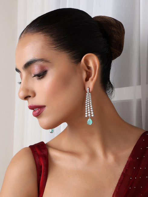 Diamond Lines With Turq Drop Earring