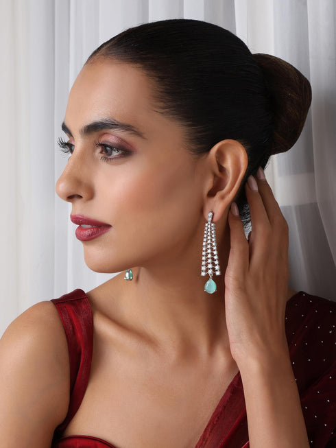 Diamond Lines With Turq Drop Earring