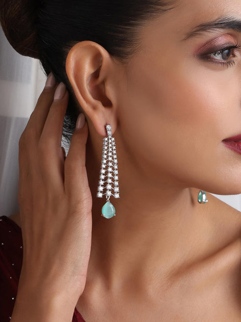 Diamond Lines With Turq Drop Earring