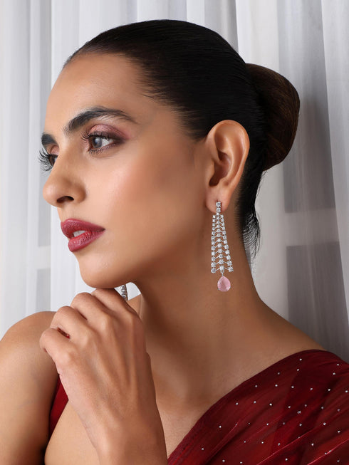 Diamond Lines With Pink Drop Earring