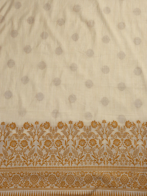3 pc Unstitched Suit SET - Yellow Jacquard Paisley Kurta with Zari Dupatta and Pyjama
