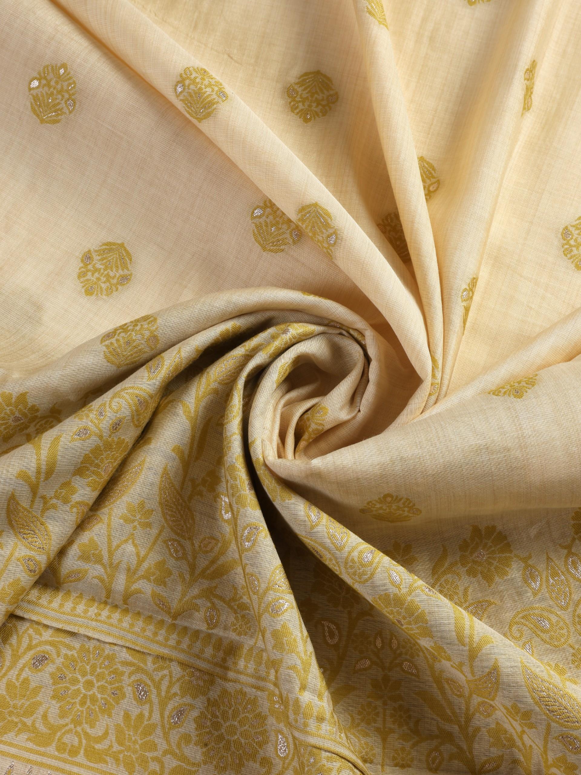 3 pc Unstitched Suit SET - Lime Yellow Jacquard Paisley Kurta with Zari Dupatta and Pyjama