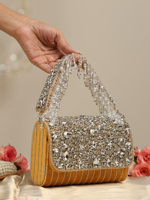 Beaded Silver and Yellow Clutch Bag