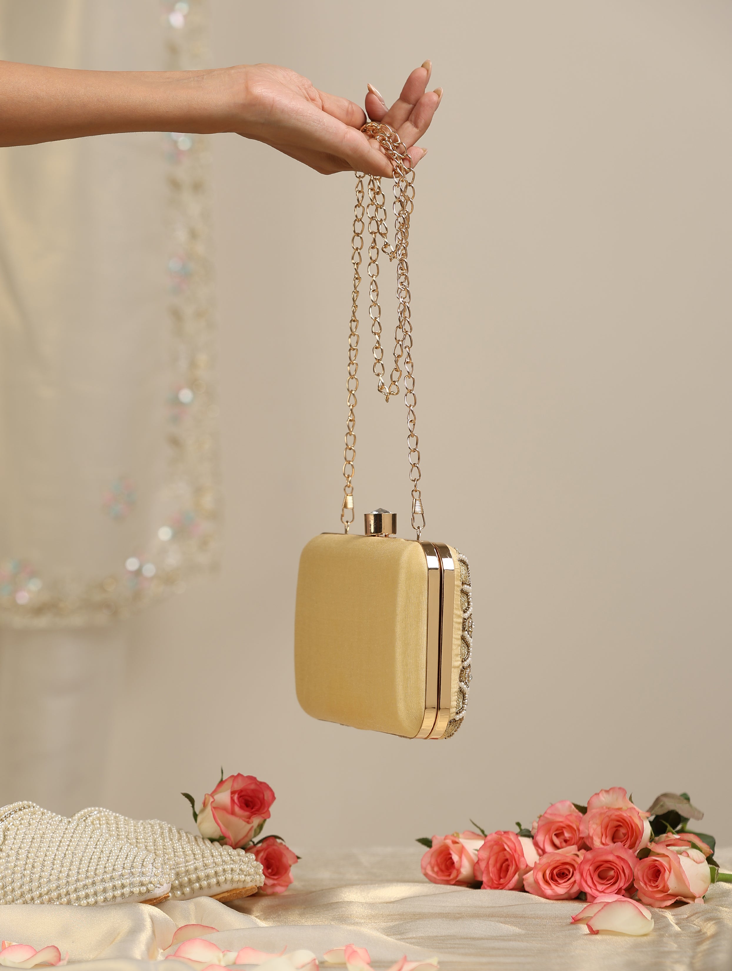 Radiant Hexagon Gold Clutch Bag