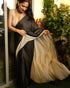 Pre-Draped 1-Minute Black Georgette with Cream Satin Saree with Blouse Fabric