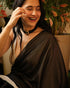 Pre-Draped 1-Minute Black Georgette with Cream Satin Saree with Blouse Fabric