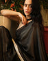 Pre-Draped 1-Minute Black Georgette with Cream Satin Saree with Blouse Fabric