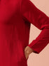 Red Korean Fabric Kurta with Hidden Placket