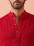Red Korean Fabric Kurta with Hidden Placket