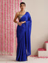 Electric Blue Solid Satin Saree with Tassels & Matching Blouse Fabric