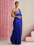 Electric Blue Solid Satin Saree with Tassels & Matching Blouse Fabric