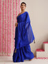 Electric Blue Solid Satin Saree with Tassels & Matching Blouse Fabric