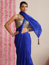 Electric Blue Solid Satin Saree with Tassels & Matching Blouse Fabric