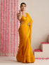Yellow Metallic Satin Saree with Kundan Work