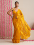 Yellow Metallic Satin Saree with Kundan Work