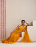 Yellow Metallic Satin Saree with Kundan Work