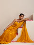 Yellow Metallic Satin Saree with Kundan Work
